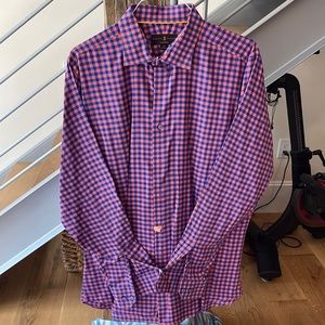 Robert Talbott Button Down Shirt. Tailored Fit. XL. Pink & Blue Check.